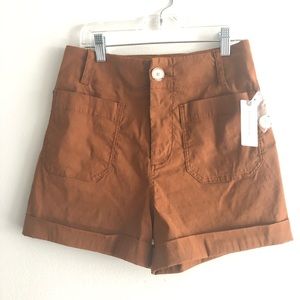 Womens Anthropologie high waisted front pockets cotton  brown shorts size 26 XS